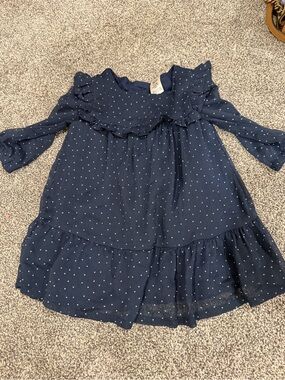 OshKosh B'gosh Navy Blue Polka Dot Ruffle Dress